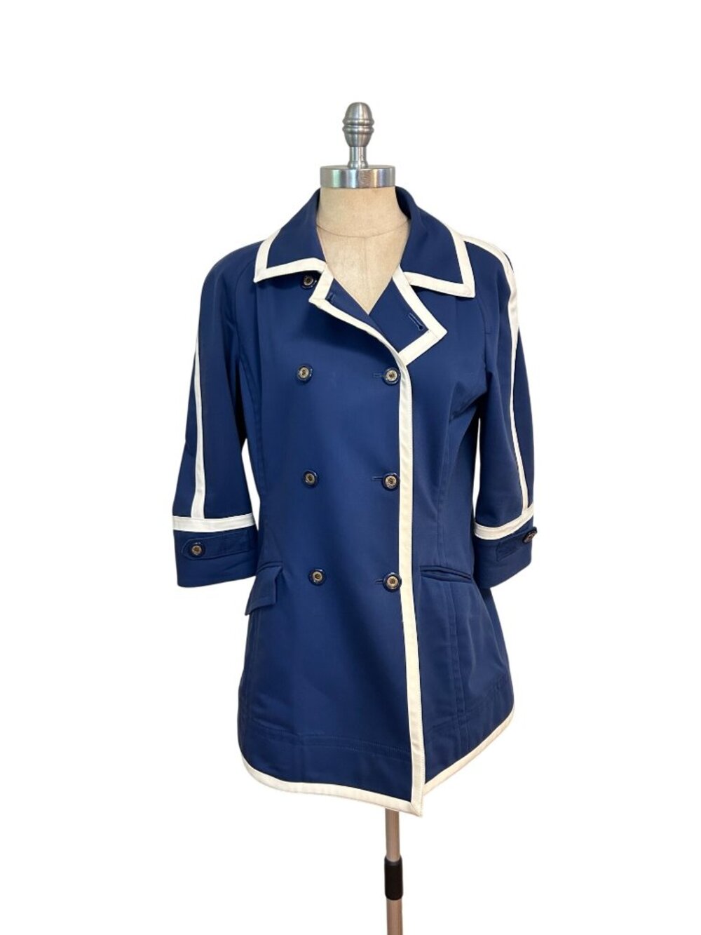 St. John Sport Womens Navy & White Double-Breasted Jacket Coat Small